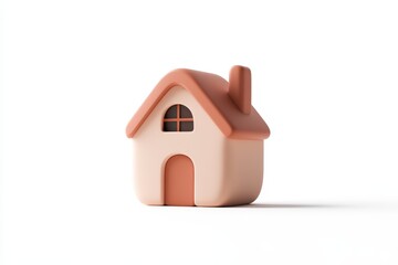 Minimalistic pastel pink and cream toy house isolated on white background, perfect for real estate, home iconography, or child-friendly graphic design concepts.