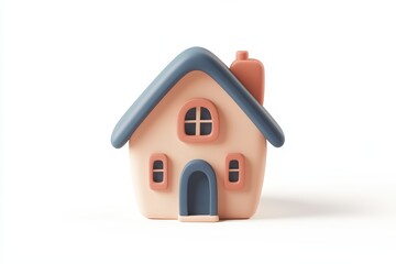 Minimalistic pastel pink and cream toy house isolated on white background, perfect for real estate, home iconography, or child-friendly graphic design concepts.