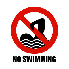 No swimming prohibited sign. Restricted area, warning, icon, lake, swimming pool, sea. Vector