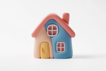 Minimalistic pastel pink and cream toy house isolated on white background, perfect for real estate, home iconography, or child-friendly graphic design concepts.