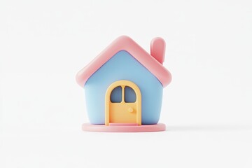 Minimalistic pastel pink and cream toy house isolated on white background, perfect for real estate, home iconography, or child-friendly graphic design concepts.