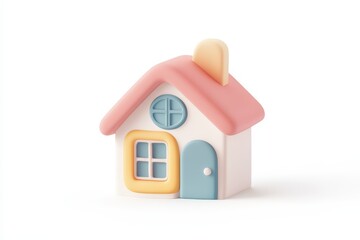 Minimalistic pastel pink and cream toy house isolated on white background, perfect for real estate, home iconography, or child-friendly graphic design concepts.