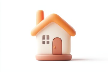 Minimalistic pastel pink and cream toy house isolated on white background, perfect for real estate, home iconography, or child-friendly graphic design concepts.
