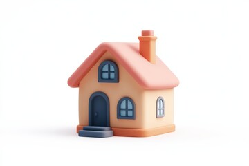 Minimalistic pastel pink and cream toy house isolated on white background, perfect for real estate, home iconography, or child-friendly graphic design concepts.