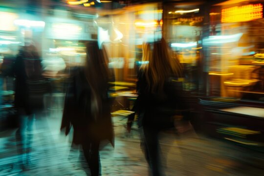 Blurred customers walking fast movement in coffee shop or cafe restaurant