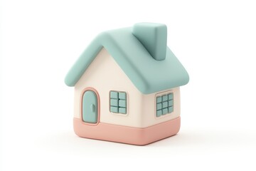 Minimalistic pastel pink and cream toy house isolated on white background, perfect for real estate, home iconography, or child-friendly graphic design concepts.