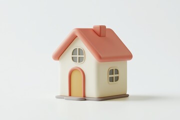 Minimalistic pastel pink and cream toy house isolated on white background, perfect for real estate, home iconography, or child-friendly graphic design concepts.