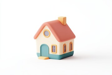 Minimalistic pastel pink and cream toy house isolated on white background, perfect for real estate, home iconography, or child-friendly graphic design concepts.