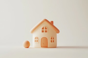 Minimalistic pastel pink and cream toy house isolated on white background, perfect for real estate, home iconography, or child-friendly graphic design concepts.