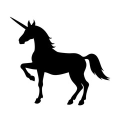 Unicorn silhouette vector illustration, magical horse, fantasy creature, mythical animal, art print, design element