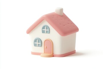 Minimalistic pastel pink and cream toy house isolated on white background, perfect for real estate, home iconography, or child-friendly graphic design concepts.