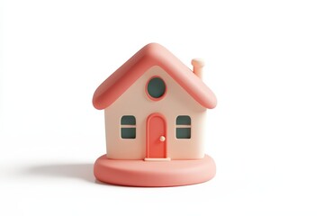 Minimalistic pastel pink and cream toy house isolated on white background, perfect for real estate, home iconography, or child-friendly graphic design concepts.