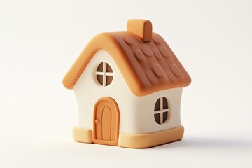 Cute 3D cartoon house with a bright blue door and orange roof, designed in a minimal and playful style for kids, games, apps, and educational materials.