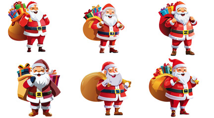 santa claus set, santa claus with gifts, santa claus and christmas, santa claus vector, santa claus illustration III