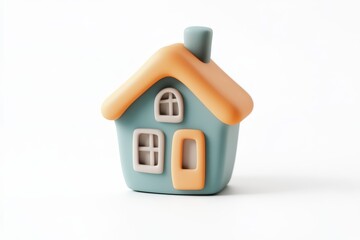 Cute 3D cartoon house with a bright blue door and orange roof, designed in a minimal and playful style for kids, games, apps, and educational materials.