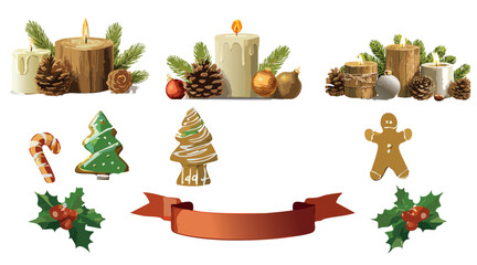 set of christmas elements, set of christmas icons, christmas tree set, christmas, decoration, christmas tree, christmas decoration vector,