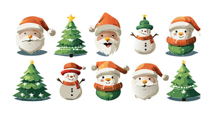 set of christmas icons, snowman and christmas tree, set of christmas trees, christmas, decoration, christmas tree, christmas decoration vector, 