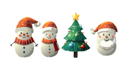 set of christmas icons, snowman and christmas tree, set of christmas trees, christmas, decoration, christmas tree, christmas decoration vector, III