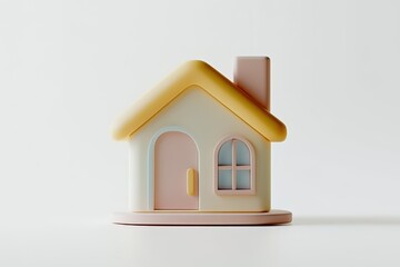 Cute 3D cartoon house with a bright blue door and orange roof, designed in a minimal and playful style for kids, games, apps, and educational materials.