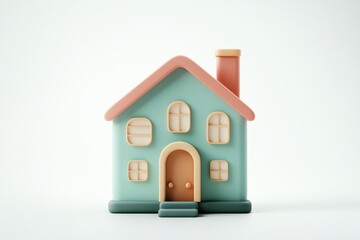 Cute 3D cartoon house with a bright blue door and orange roof, designed in a minimal and playful style for kids, games, apps, and educational materials.