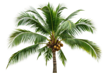 Tropical palm tree with coconuts showcasing lush foliage and sunlight for beach decor or nature design