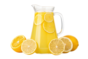 Refreshing lemonade pitcher with sliced lemons for summer gatherings and outdoor events