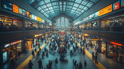 Crowded Japanese Train Station Shopping Arcade at Dusk