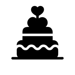 Wedding cake vector icon, tiered cake with heart topper for celebration and bakery design needs