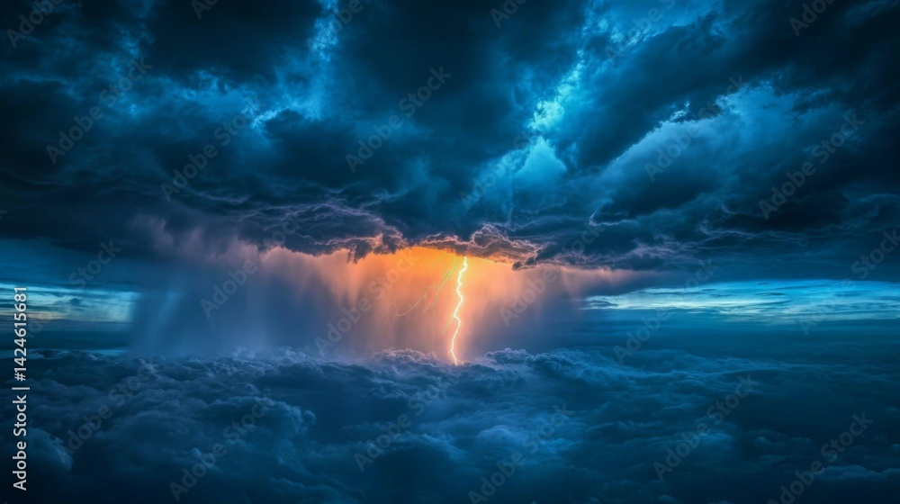 Poster an overhead view of a stormy sky with heavy rain and gusty winds, showing dark, menacing clouds and 