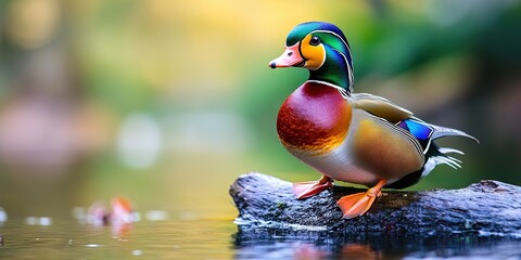 mandarin duck in natural ecosystem