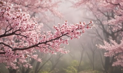 Soft pink sakura petals gently descend, showcasing a blurred spring sakura tree backdrop ,  pink,  spring