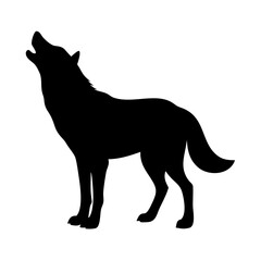 Black wolf howling silhouette vector illustration for wildlife and animal designs and prints art