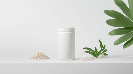 Biodegradable pill bottle with natural elements and minimalist design for eco-friendly packaging solutions