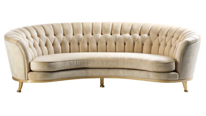 beige curved velvet luxury designer sofa isolated on white background PNG