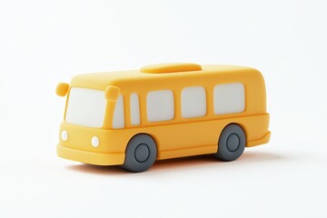 3D icon of a pastel-colored school bus with soft rounded shapes in yellow, pink, and blue tones. Minimal design perfect for kid-friendly visuals, apps, or educational content.