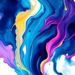 Feathery brushstrokes art illustration design. Abstract artwork vibrant gradients and fluid designs blend in a mesmerizing dance of cobalt blue, cadmium yellow, rose madder, turquoise, and lavender.