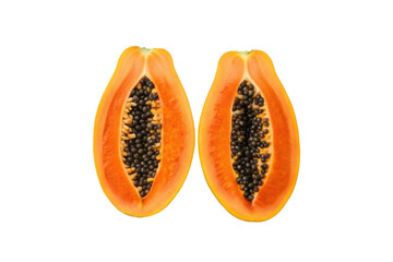 Fresh cut papaya showcasing vibrant orange flesh and black seeds, perfect for healthy eating and tropical dishes