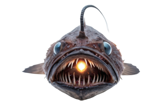 Mysterious deep sea fish with bioluminescent lure showcasing eerie features and sharp teeth for marine exploration