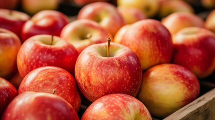 Fresh red apples in wooden crate autumn harvest farm food ripe diet life fruit juicy sweet still