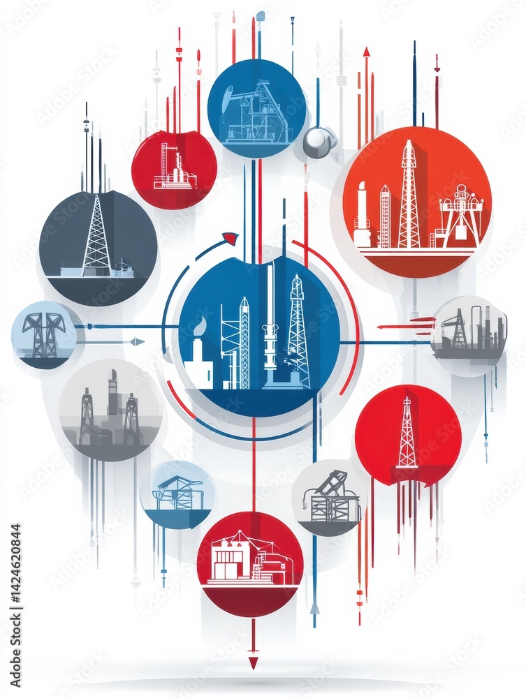 Poster decorative petroleum icons arranged in circular infographic design showcasing industry elements and 
