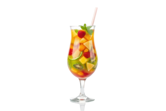 Tropical fruit cocktail in a glass garnished with mint and colorful fruits for summer refreshment and enjoyment - Powered by Adobe