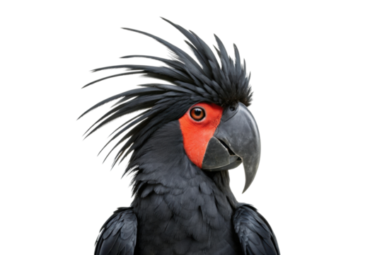 Majestic black cockatoo with striking red cheek patch and impressive crest for wildlife appreciation and educational materials