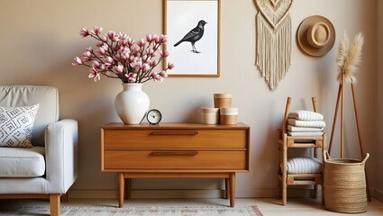  Mid-Century Modern Living Room Nook with Teak Sideboard
