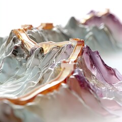 Detailed model of the Great Wall of China on sculpted mountains.