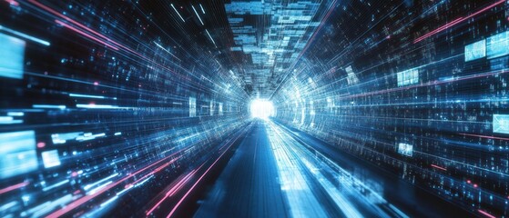Fototapeta premium Digital Data Stream: A Journey Through the Cyberspace Tunnel
