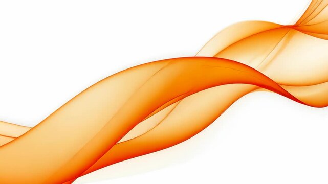 Flowing abstract orange ribbon waves on white background