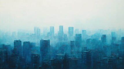 Obraz premium Blue City Skyline with Foggy Day.