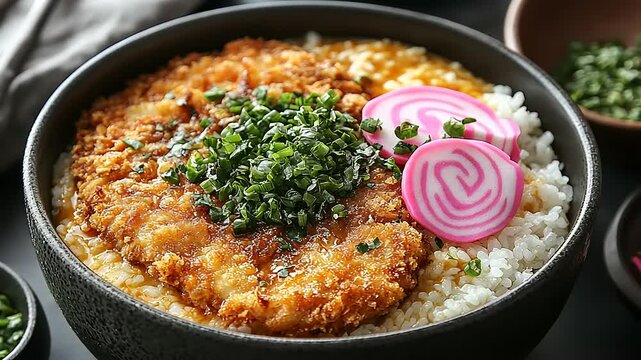 Fried cutlet on rice bowl