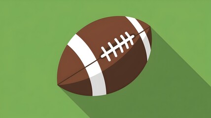 Flat Design American Football Ball on Green Background with Long Shadow