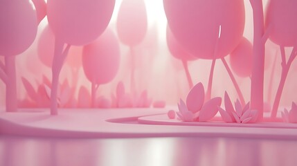 Pink Dreamy Forest Landscape.